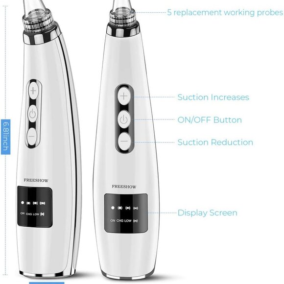 USB Pore Blackhead Remover Vacuum + Steel Blackhead Remover Pimple Popper Tool - Picture 7 of 15